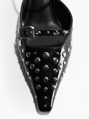 NWT H&M Black Studded Heeled Sandals Slingback Mid Heel Size US 9 / EUR 40